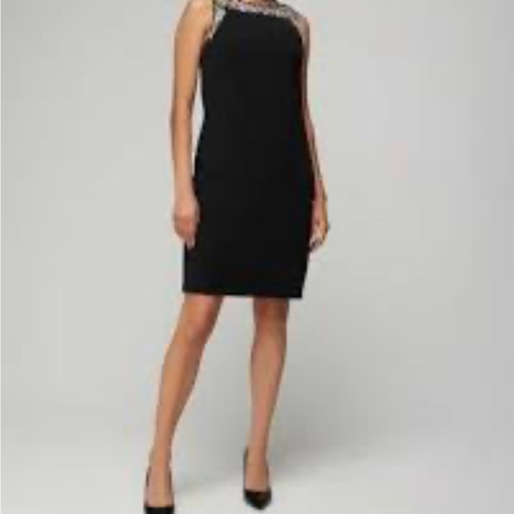 Slimming Black Cocktail Dress Embellished Neck WHBM NWT Size 00